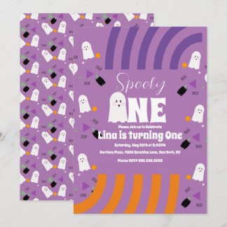 Spooky One Groovy Ghost Halloween Geburtstag Lila Einladung