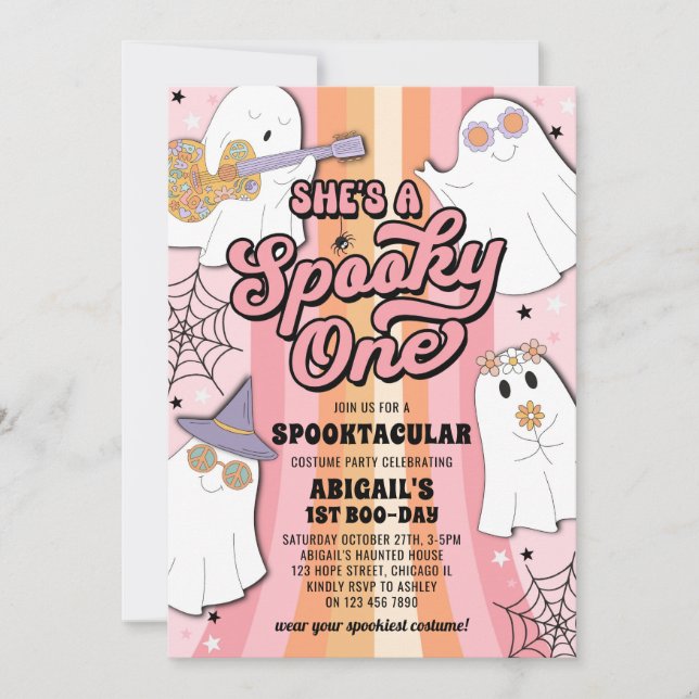 Spooky One Groovy Halloween 1. Geburtstag Party Einladung (Vorderseite)