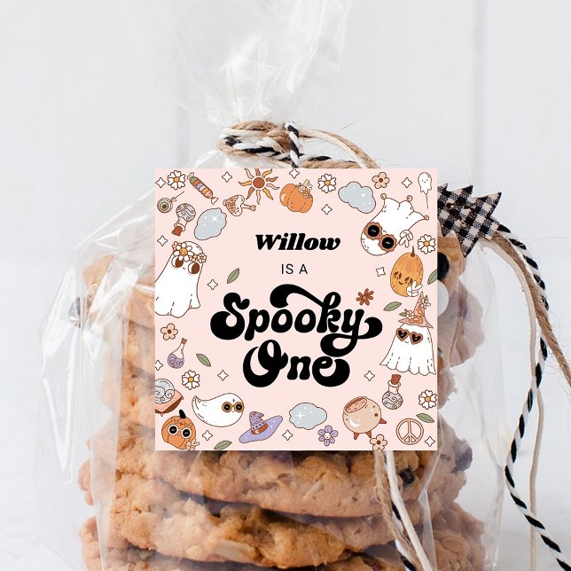 Spooky One Groovy Halloween 1. Geburtstag Quadratischer Aufkleber (Von Creator hochgeladen)