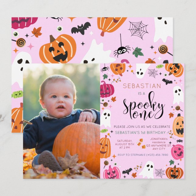 Spooky One Halloween 1. Geburtstag Einladung (Vorne/Hinten)