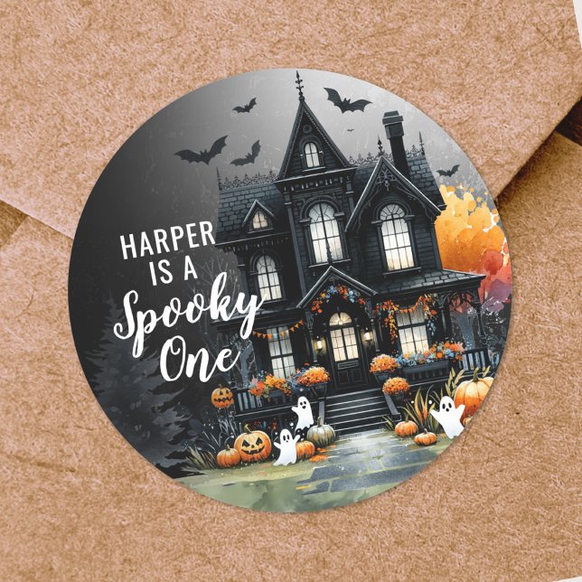 Spooky One Halloween 1. Geburtstag Party Runder Aufkleber (Spooky One Halloween 1st Birthday Party Classic Round Sticker )