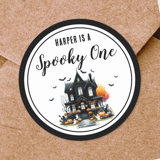 Spooky One Halloween 1. Geburtstag Party Runder Aufkleber (Spooky One Halloween 1st Birthday Party Classic Round Sticker)