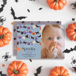 Spooky One Halloween Blue 1. Geburtstag Foto Einladung