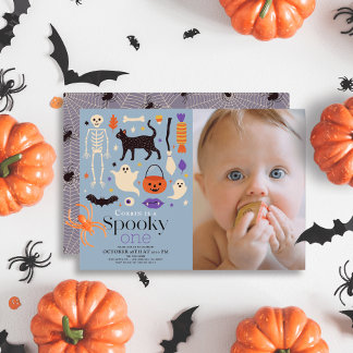 Spooky One Halloween Blue 1. Geburtstag Foto Einladung