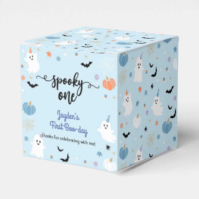 Spooky One Halloween Blue Ghost Erster Geburtstag Geschenkschachtel (Vorderseite)
