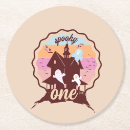 Spooky One Halloween Erstes Geburtstagsgeister-Par Runder Pappuntersetzer