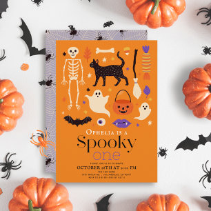 Spooky One Halloween Motifs Orange 1. Geburtstag Einladung