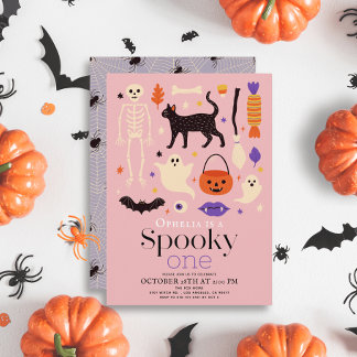 Spooky One Halloween Motifs Rosa 1. Geburtstag Einladung