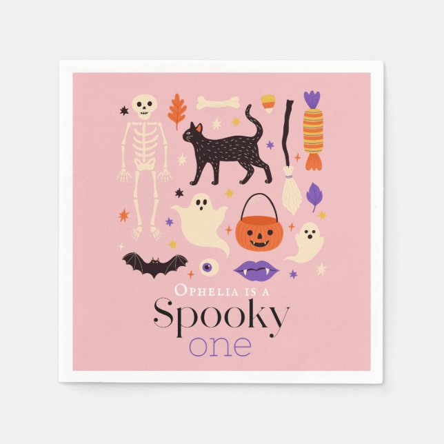 Spooky One Halloween Motifs Rosa 1. Geburtstag Serviette (Vorderseite)
