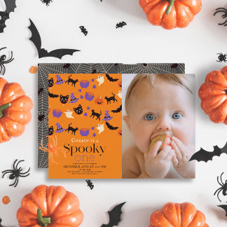Spooky One Halloween Orange 1. Geburtstag Foto Einladung