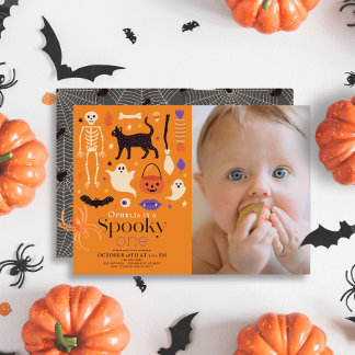 Spooky One Halloween Orange 1. Geburtstag Foto Einladung