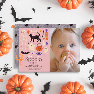 Spooky One Halloween Pink 1. Geburtstag Foto Einladung