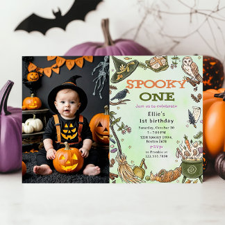 Spooky One Hexe Halloween 1. Geburtstag Foto Einladung
