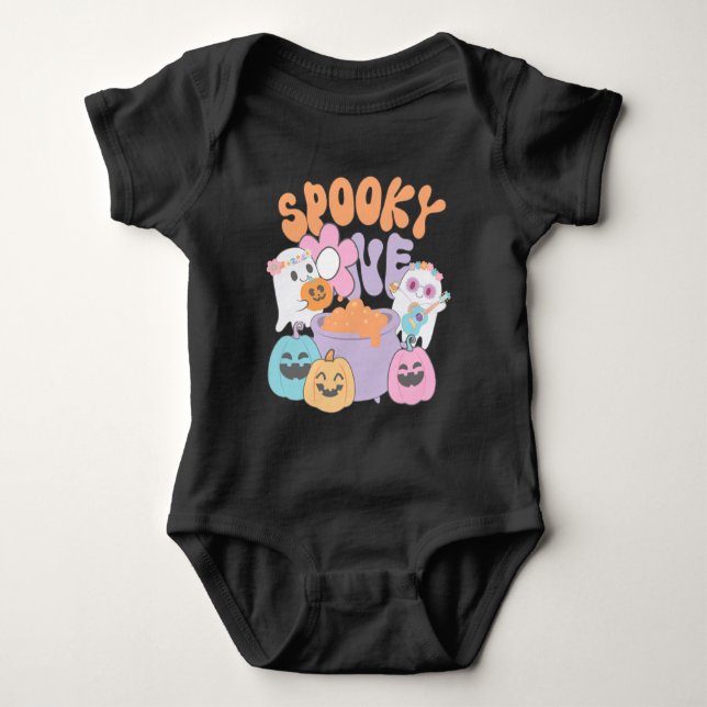 Spooky One Hippie Halloween Ghost Baby Strampler (Vorderseite)