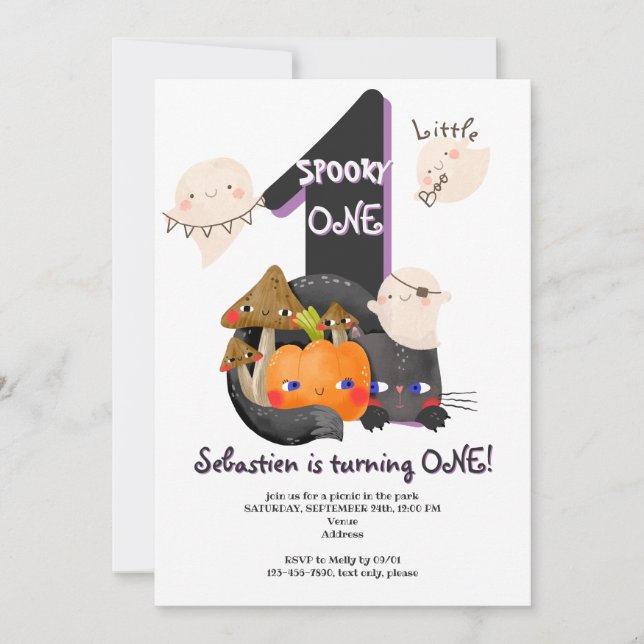 Spooky ONE Little Boo Halloween Kinder 1. Geburtst Einladung (Vorderseite)