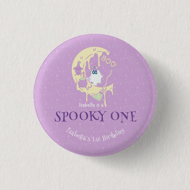 Spooky One Niedlich Ghost Girl Halloween 1. Geburt Button (Vorderseite)