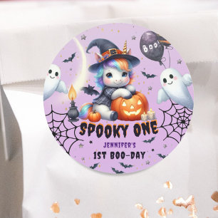 Spooky ONE Niedlich Girl Lila Halloween 1. Geburts Runder Aufkleber