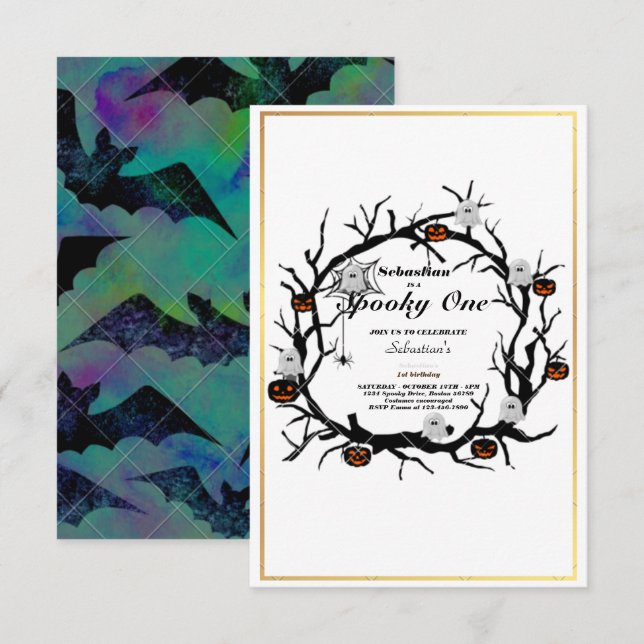 Spooky One Niedlich Halloween Ghost 1. Geburtstag  Einladung (Vorne/Hinten)