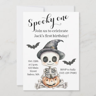 Spooky One Niedliches Skelett Halloween 1. Gebur Einladung