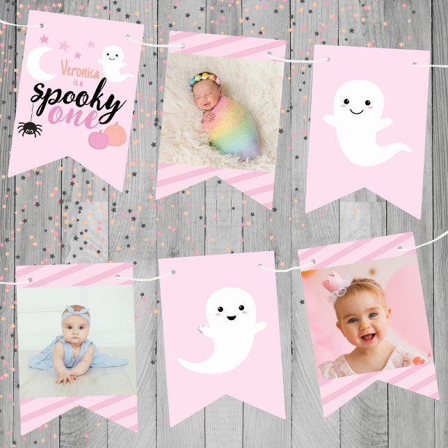 Spooky One Pink Erster Geburtstag Wimpelkette (Spooky One Birthday Banner)