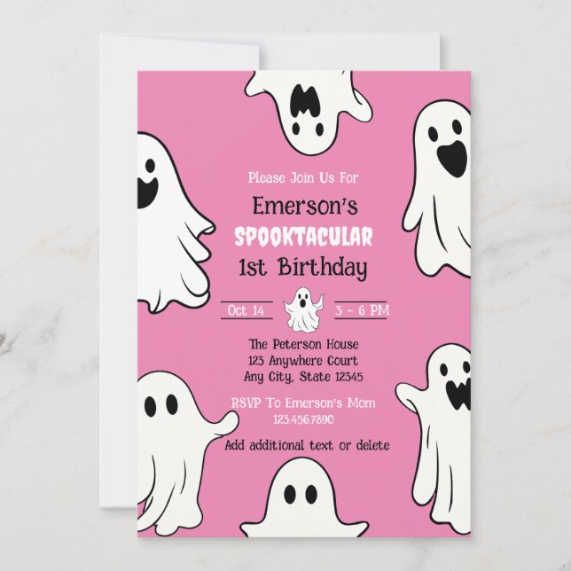 Spooky One Pink Ghost Birthday Einladung (Vorderseite)