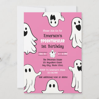 Spooky One Pink Ghost Birthday Einladung