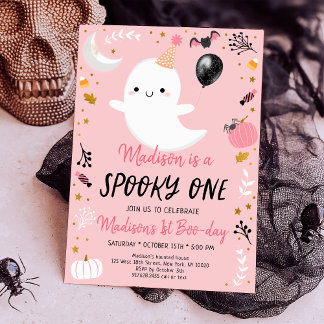 Spooky ONE Pink Ghost Halloween Geburtstag Einladung