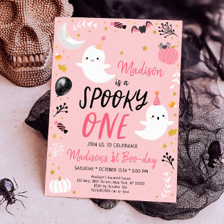 Spooky ONE Pink Ghost Halloween Geburtstag Einladung