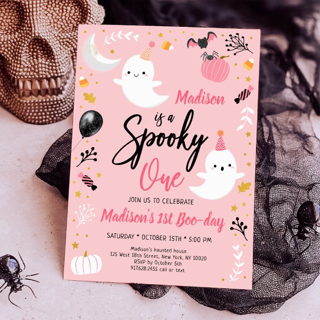 Spooky ONE Pink Ghost Halloween Geburtstag Einladung (Von Creator hochgeladen)