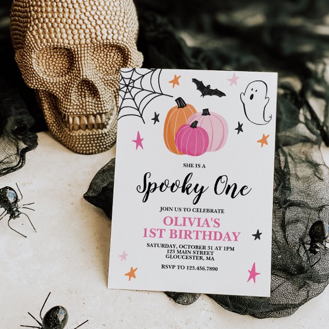 Spooky One Pink Halloween 1. Geburtstag Einladung (Von Creator hochgeladen)