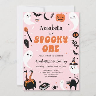 Spooky One Pink Halloween Foto 1. Geburtstag Einladung