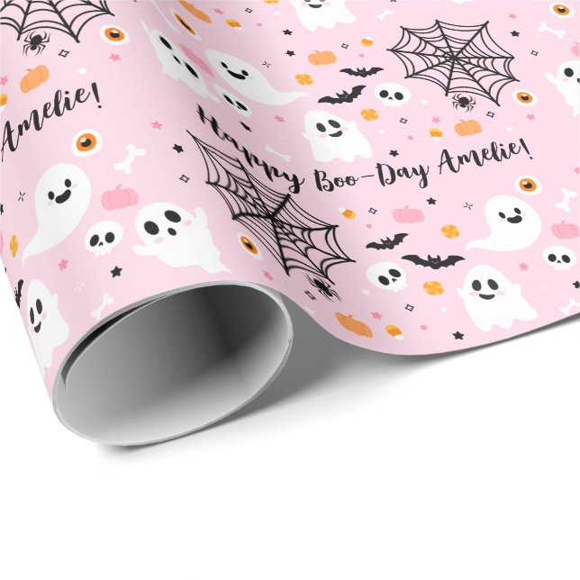 Spooky One Pink Halloween Ghost Geschenkpapier (Rolleneckpunkt)