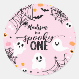 Spooky One Pink Halloween Ghost Runder Aufkleber