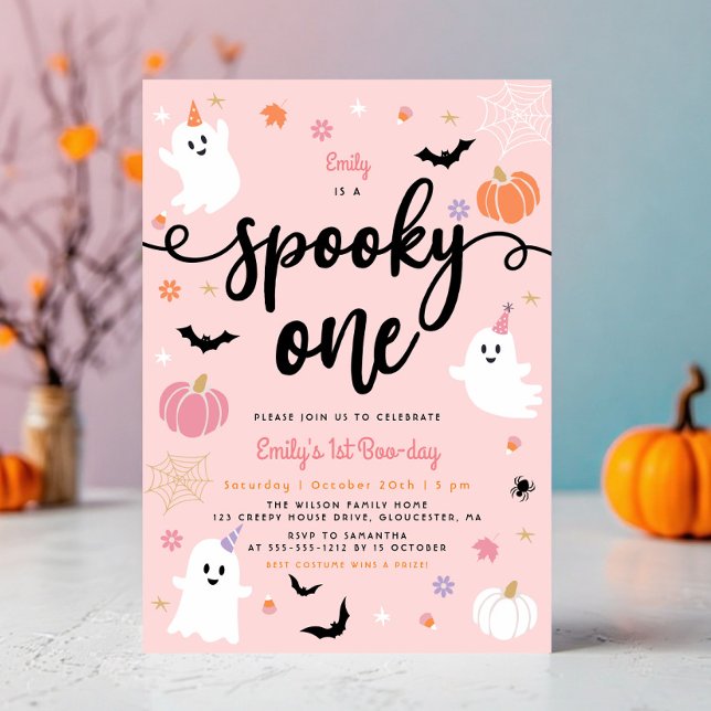 Spooky One Pink Halloween Niedlich Ghost 1. Geburt Einladung (Von Creator hochgeladen)