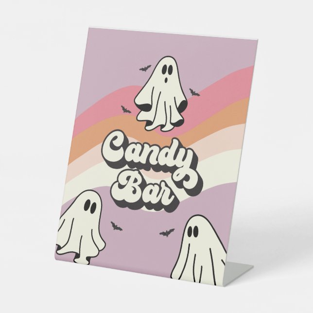 Spooky One Retro Ghost Birthday Candy Bar Sockelschild (Vorderseite)