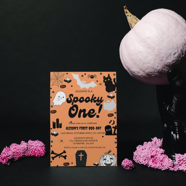 Spooky One Retro Grovy Halloween Mädchen 1. Geburt Einladung (Von Creator hochgeladen)