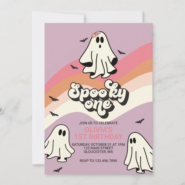 Spooky One Retro Halloween Ghost 1. Geburtstag Einladung (Vorderseite)