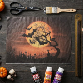 Spooky Orange Harvest Moon Bats und Cemetary Seidenpapier