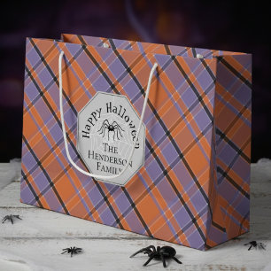 Spooky Orange Lila Black Kariert Spiole Halloween Große Geschenktüte