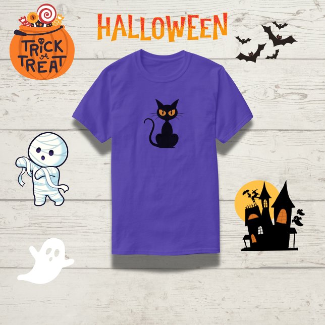 Spooky Orange-Mit Augen Black Cat Halloween T - Sh T-Shirt (Von Creator hochgeladen)