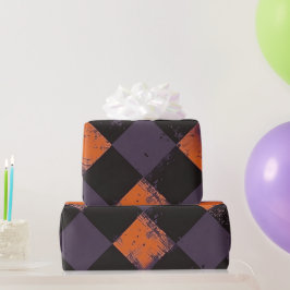 Spooky Orange und Black Checkered Halloween Patter Geschenkpapier