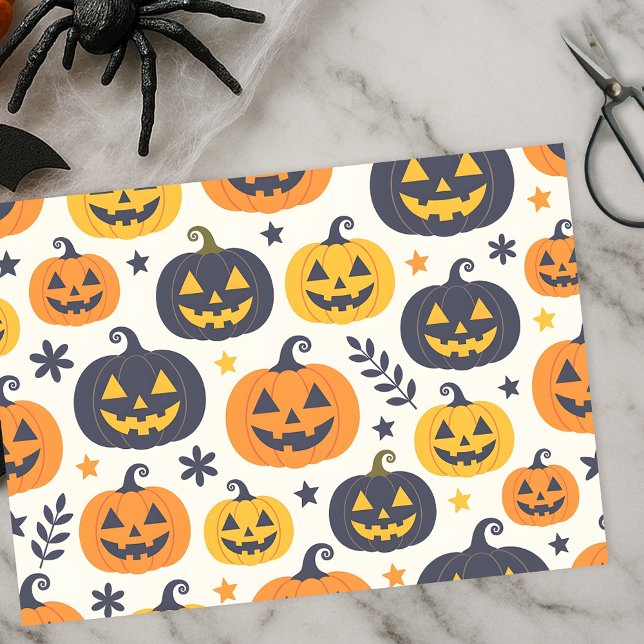 Spooky Orange und Blue Jack-o'-Lanterns mit Sterne Seidenpapier (Von Creator hochgeladen)