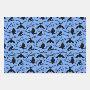 Spooky Owl Bat Halloween Wrapping Paper Set 3 Geschenkpapier Set