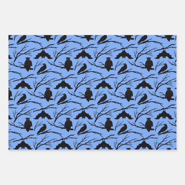 Spooky Owl Bat Halloween Wrapping Paper Set 3 Geschenkpapier Set (Vorderseite)