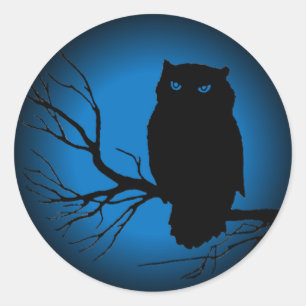 Spooky Owl Blue Moon Runder Aufkleber