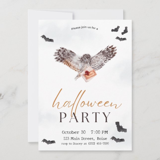 Spooky Owl Fall Halloween-Party Einladung (Vorderseite)
