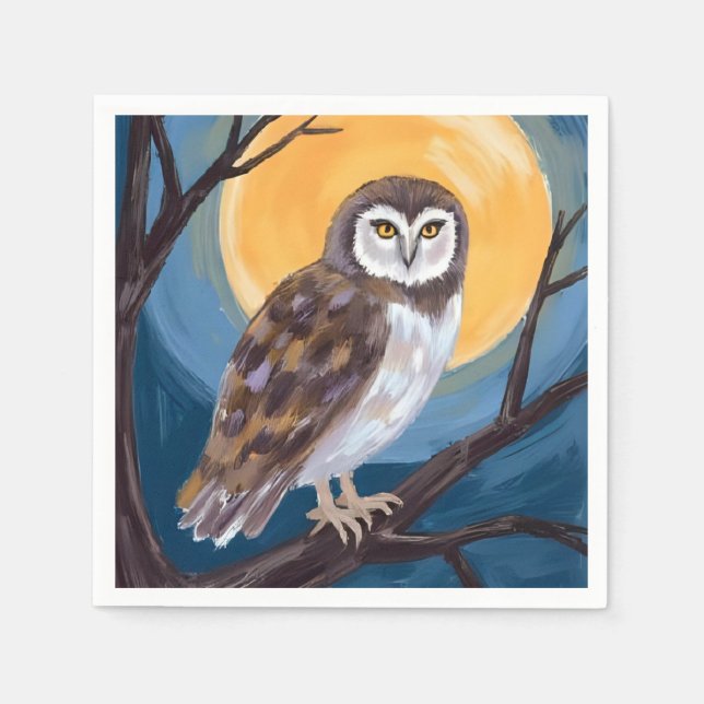 Spooky Owl | Full Moon Happy Halloween Serviette (Vorderseite)