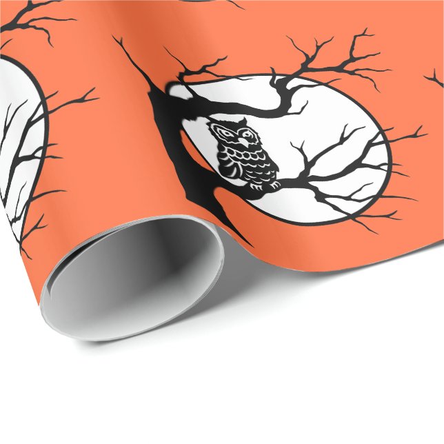 Spooky Owl in Tree, mit Vollmond Geschenkpapier (Rolleneckpunkt)