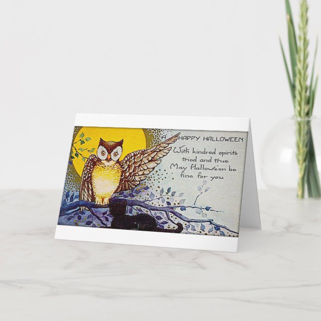 Spooky Owl Vintage Karte (Vorderseite)