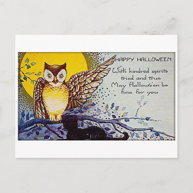 Spooky Owl Vintage Postkarte (Vorderseite)